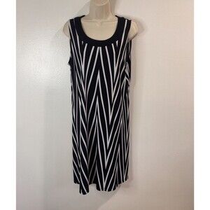 Easywear Chico's Shirt Dress 2 / L Black White Chevron Stripe Liquid Knit